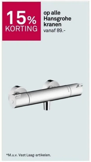 Karwei 15% korting op alle hansgrohekranen aanbieding
