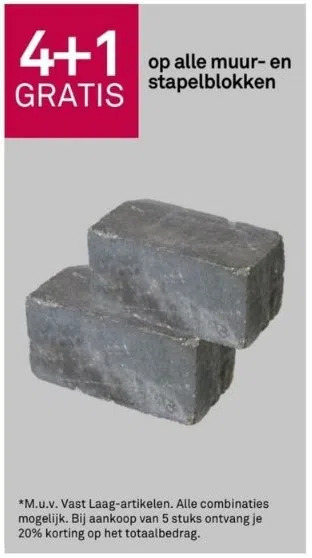 Karwei 4+1 gratis op alle muur- en stapelblokken aanbieding