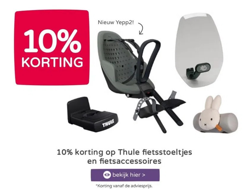 Prenatal 10% korting op thule fietsstoeltjes en fietsaccessoires aanbieding