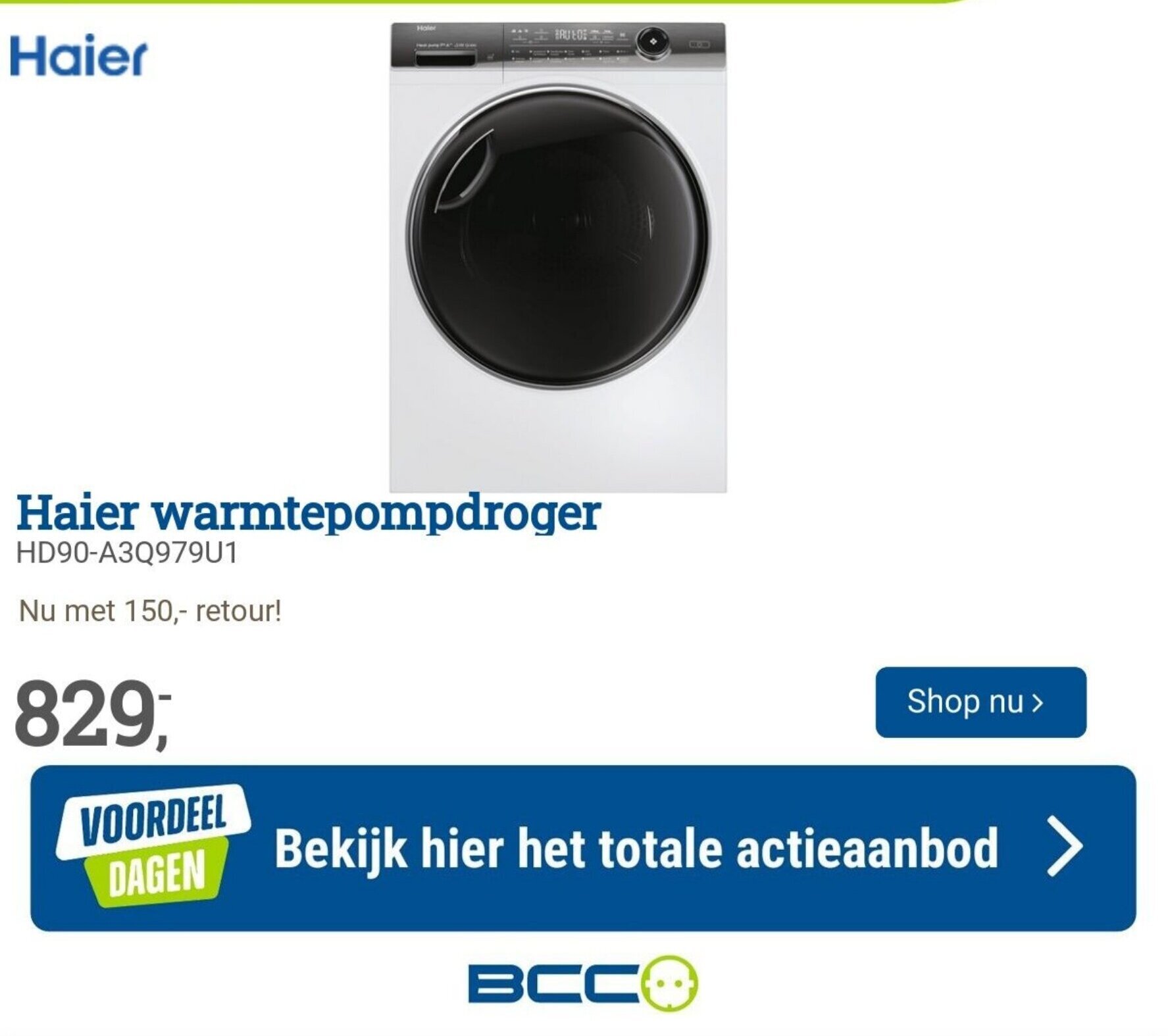 BCC Haier warmtepompdroger HD90-A3Q979U1 aanbieding