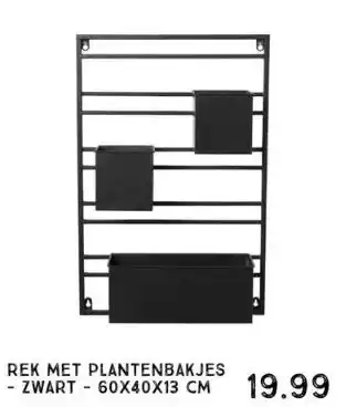 Xenos Rek met plantenbakjes - zwart - 60x40x13 cm aanbieding