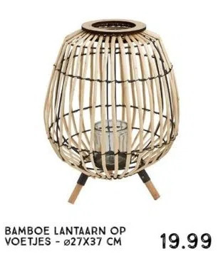 Xenos Bamboe lantaarn op voetjes - ⌀27x37 cm aanbieding
