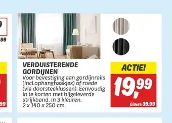 Dekamarkt VERDUISTERENDE GORDIJNEN Voor bevestiging aan gordijnrails (incl.ophanghaakjes) of roede (via doorsteeklussen). aanbieding