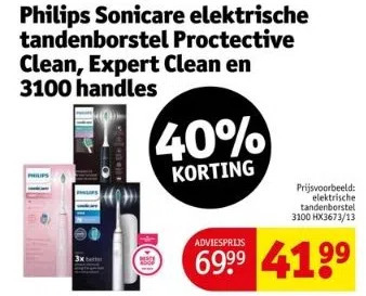 Kruidvat Philips sonicare elektrische tandenborstel proctective clean, expert clean en 3100 handles aanbieding