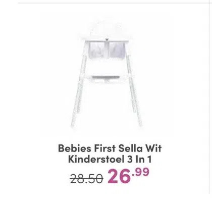 Baby & Tiener Bebies first sella wit kinderstoel 3 in 1 aanbieding