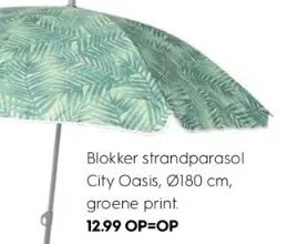 Blokker Blokker strandparasol city oasis, ø180 cm, groene print. aanbieding