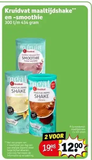 Kruidvat Kruidvat maaltijdshake** en -smoothie 300 t/m 434 gram aanbieding