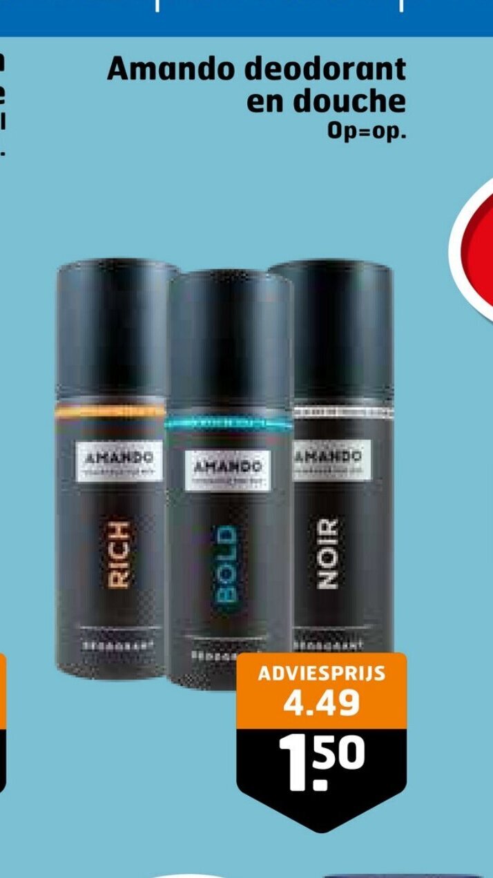 Trekpleister Amando deodorant en douche aanbieding