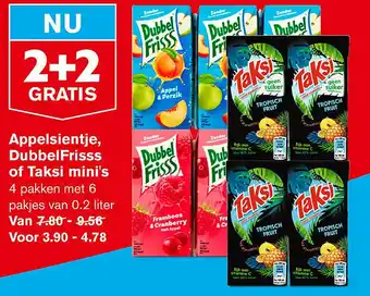 Hoogvliet Appelsientje, DubbelFrisss of Taksi mini's 0,2 liter aanbieding