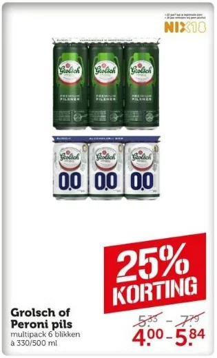 Coop Grolsch of peroni pils aanbieding