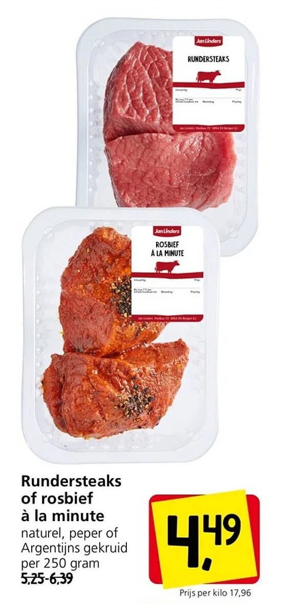 Jan Linders Rundersteaks of rosbief à la minute aanbieding
