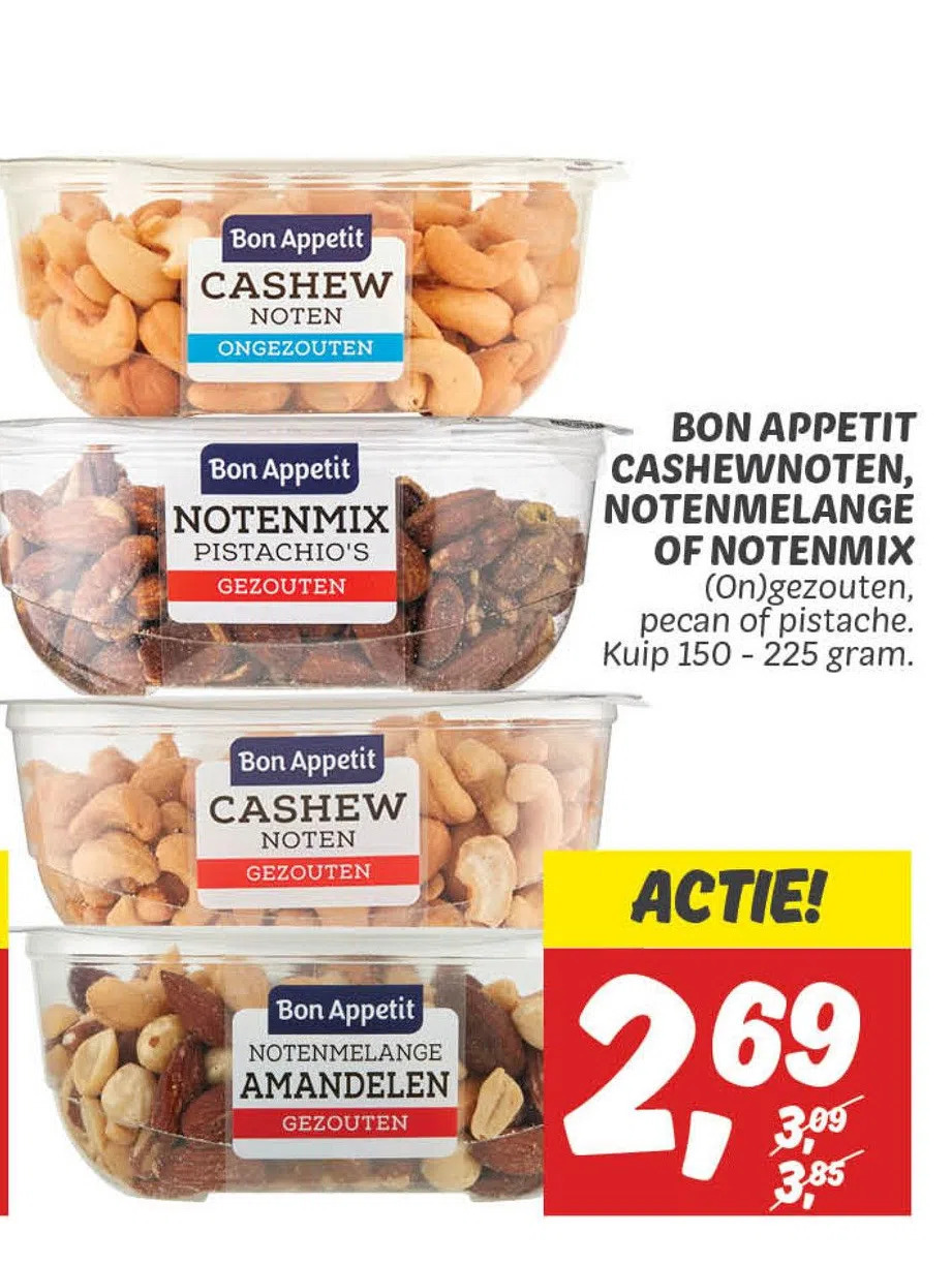 Dekamarkt Bon appetit cashewnoten, notenmelange of notenmix aanbieding