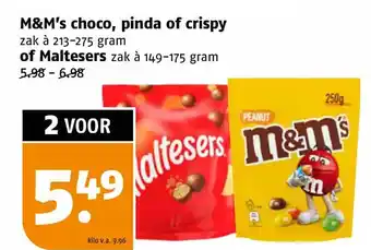 Poiesz M&m's choco, pinda of crispy of maltesers aanbieding