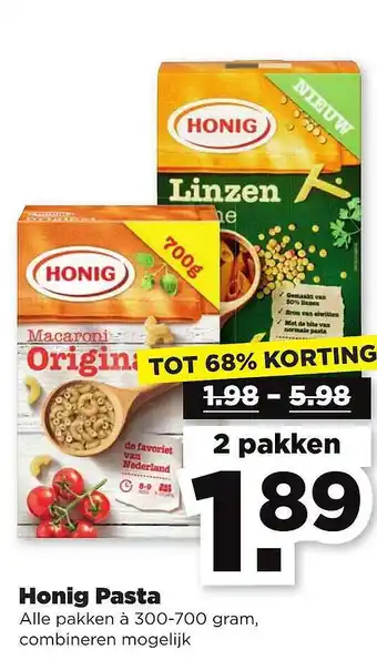 PLUS Honig pasta 300-700 gram aanbieding