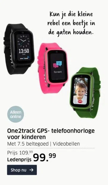 ANWB One2track gps- telefoonhorloge voor kinderen aanbieding