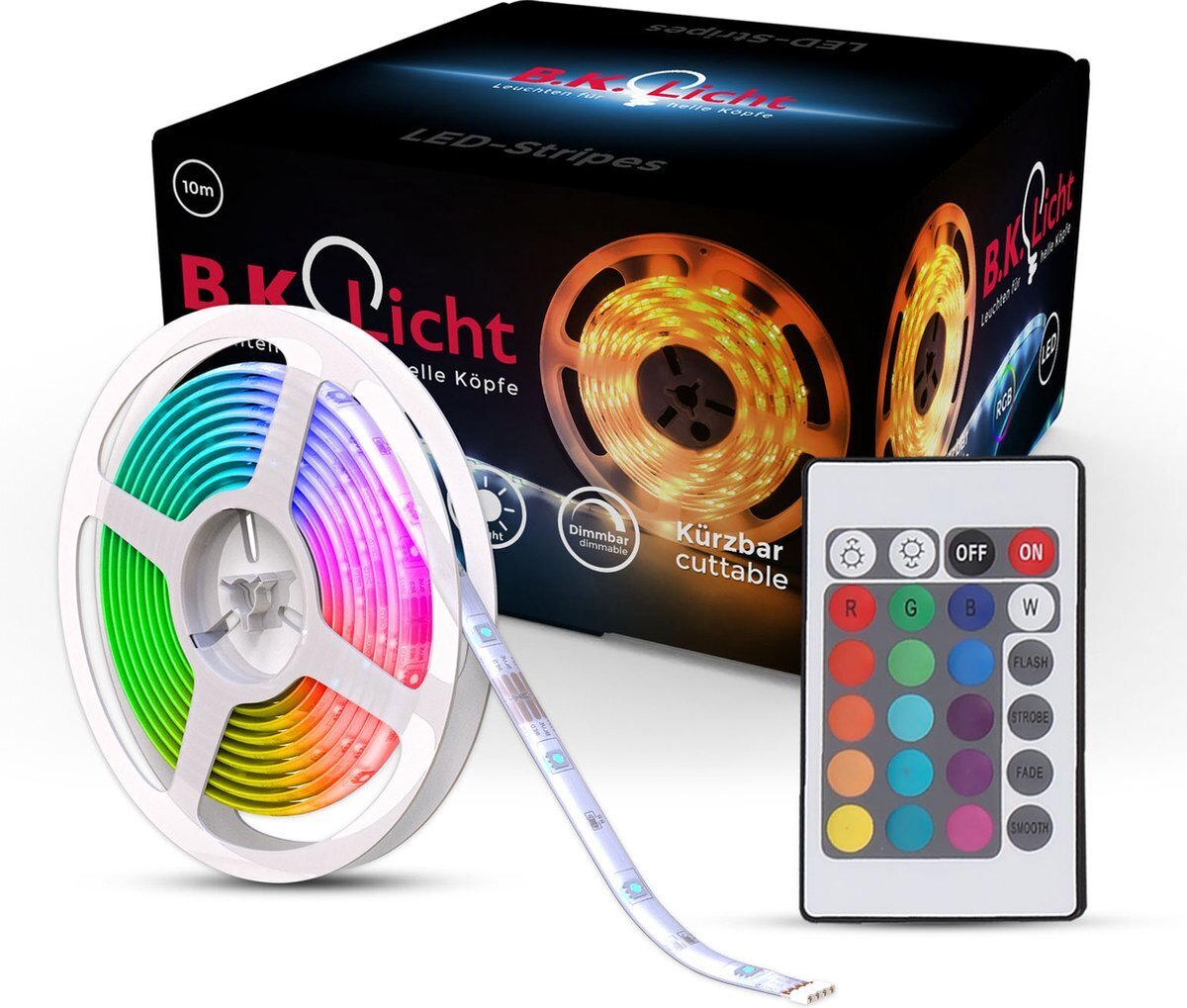 Bol.com B.k.licht - led strip - 5 meter met siliconen coating - rgb - incl. afstandsbediening - zelfklevend - ip44 aanbieding