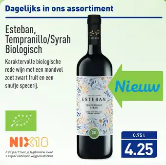 ALDI Esteban, Tempranillo/Syrah Biologisch 0,75 liter aanbieding