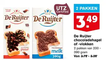 Hoogvliet De Ruijter chocoladehagel of -vlokken aanbieding