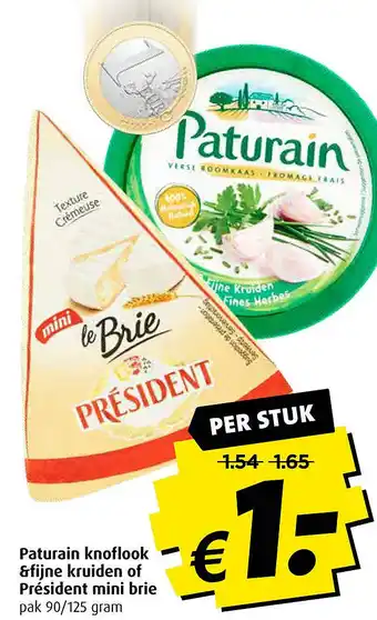 Boni Paturain knoflook &fijne kruiden of Président mini brie aanbieding