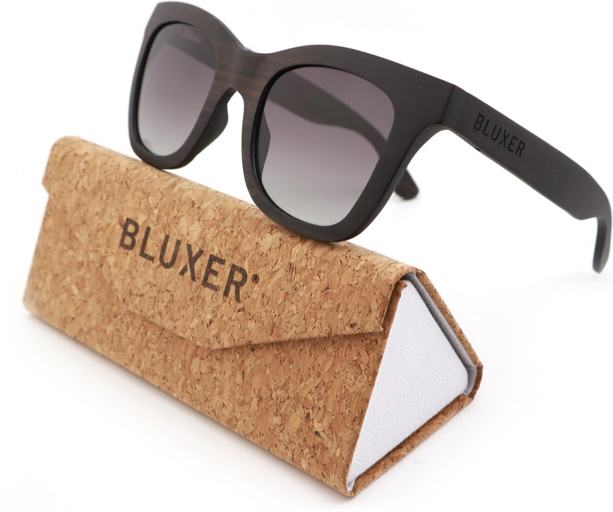 Bol.com Bluxer® zonnebril - hippe houten zonnebril gepolariseerd - uv400 lens - ebony wood veneer - grijze lens aanbieding