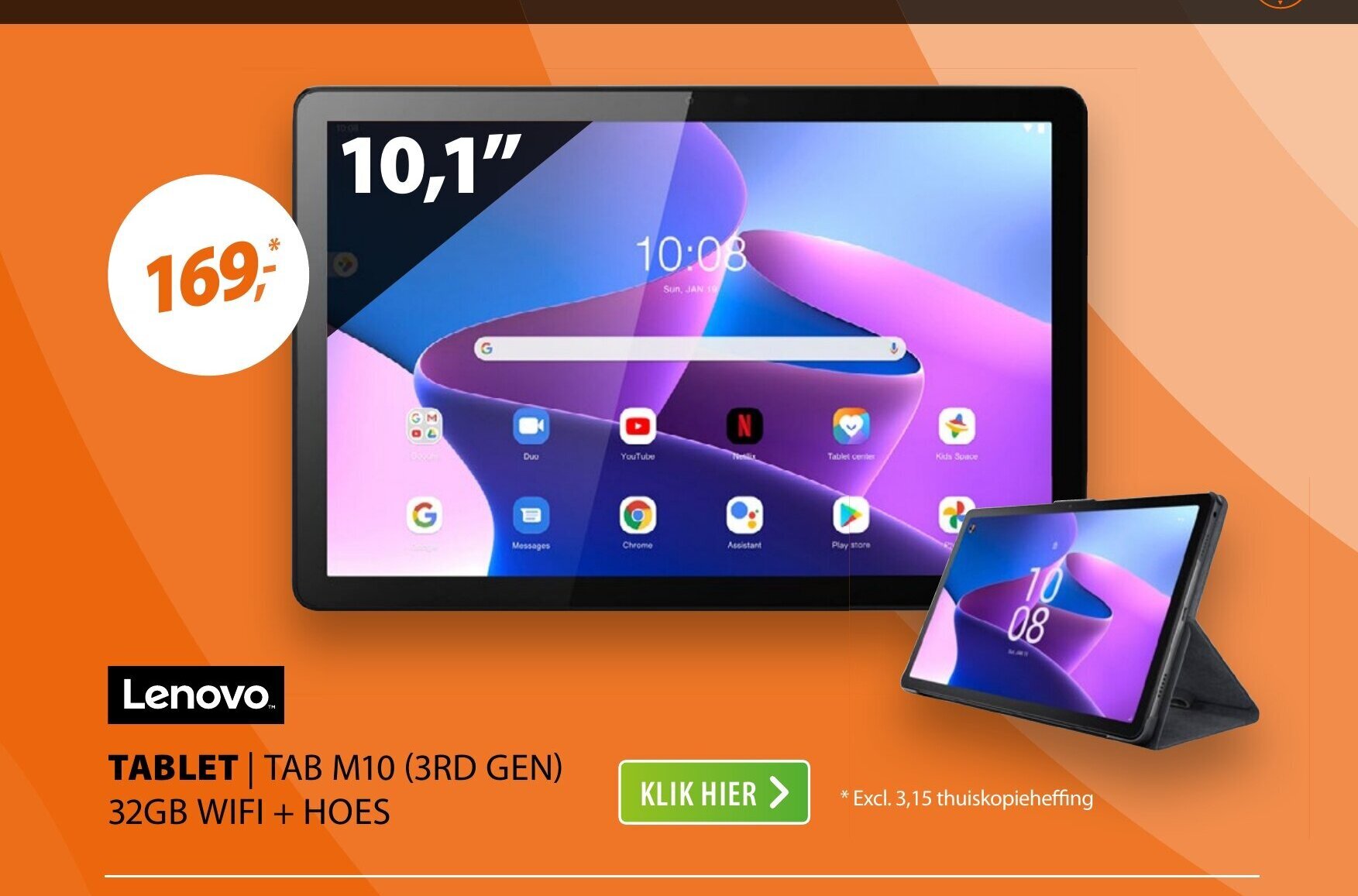 Expert Lenovo TABLET TAB M10 (3RD GEN) 32GB WIFI + HOES aanbieding