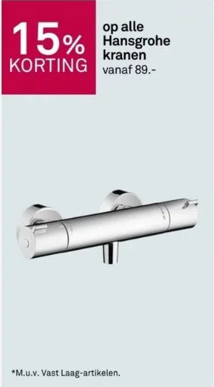 Karwei 15% korting op alle hansgrohe kranen aanbieding