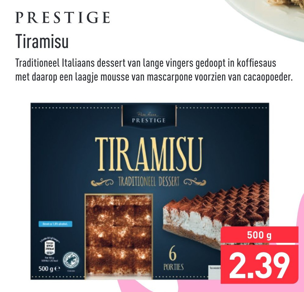 Prestige Tiramisu 500 gram aanbieding bij ALDI