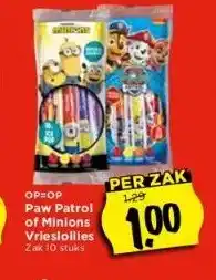 Vomar Voordeelmarkt Paw patrol of minions vrieslollies zak 10 stuks aanbieding