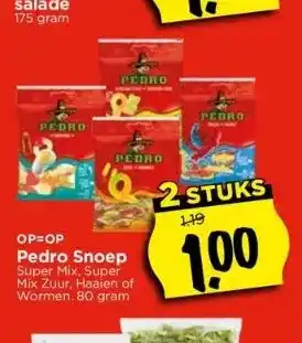 Vomar Voordeelmarkt Pedro snoep super mix, super mix zuur, haaien of wormen. 80 gram aanbieding