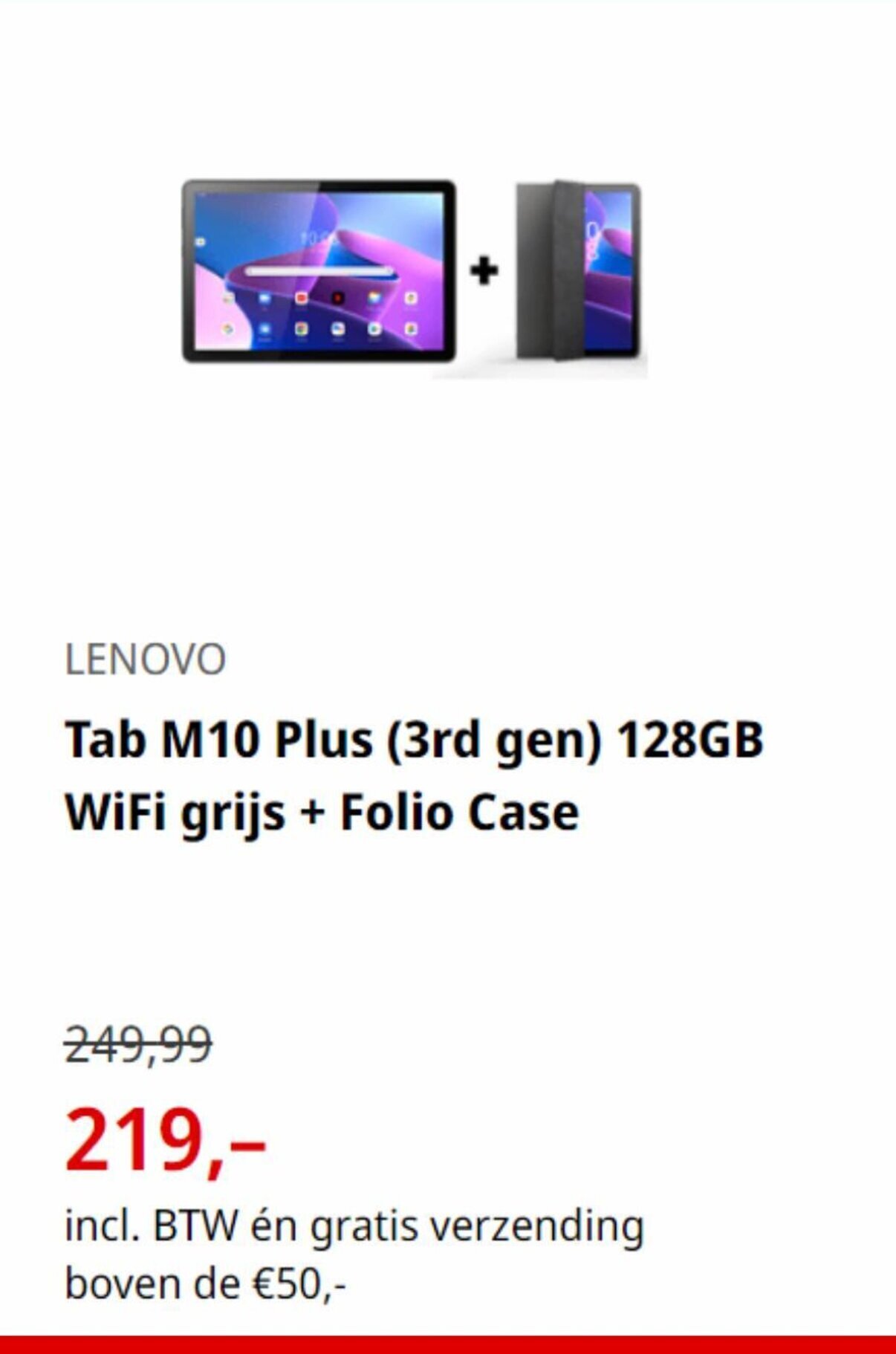 MediaMarkt LENOVO Tab M10 Plus (3rd gen) 128GB WiFi grijs + Folio Case aanbieding