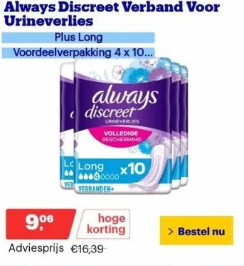 Bol.com Always discreet verband voor urineverlies aanbieding