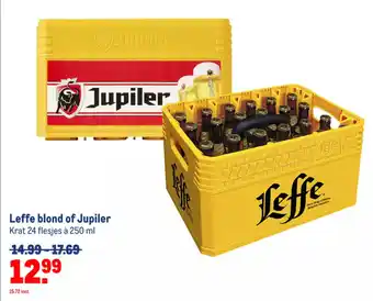 Makro Leffe blond of Jupiler Krat 24 flesjes à 250 ml aanbieding