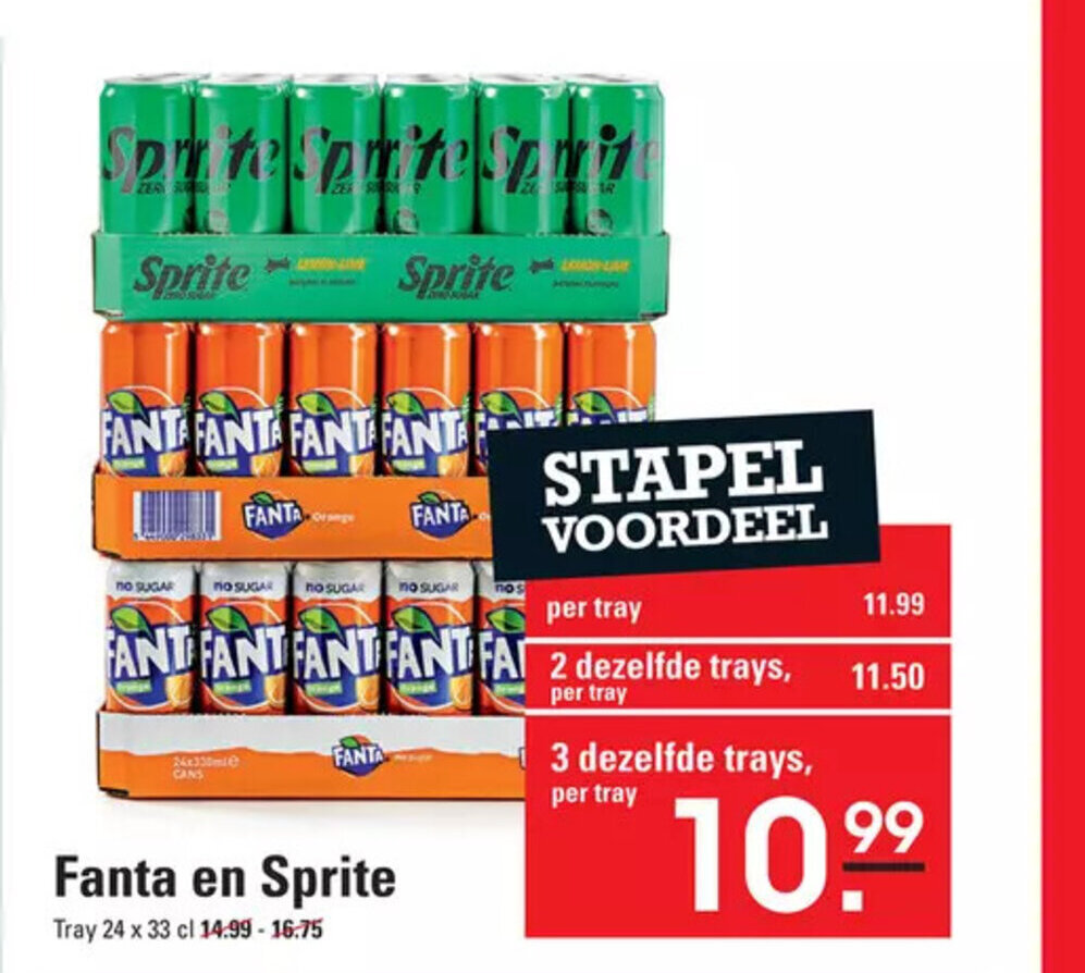 Sligro Fanta en Sprite 3 dezelfde trays, per tray aanbieding