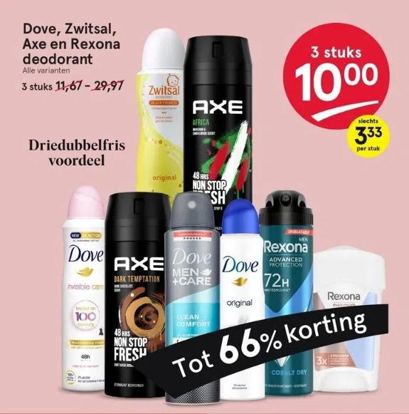 Etos Dove, zwitsal, axe en rexona deodorant aanbieding
