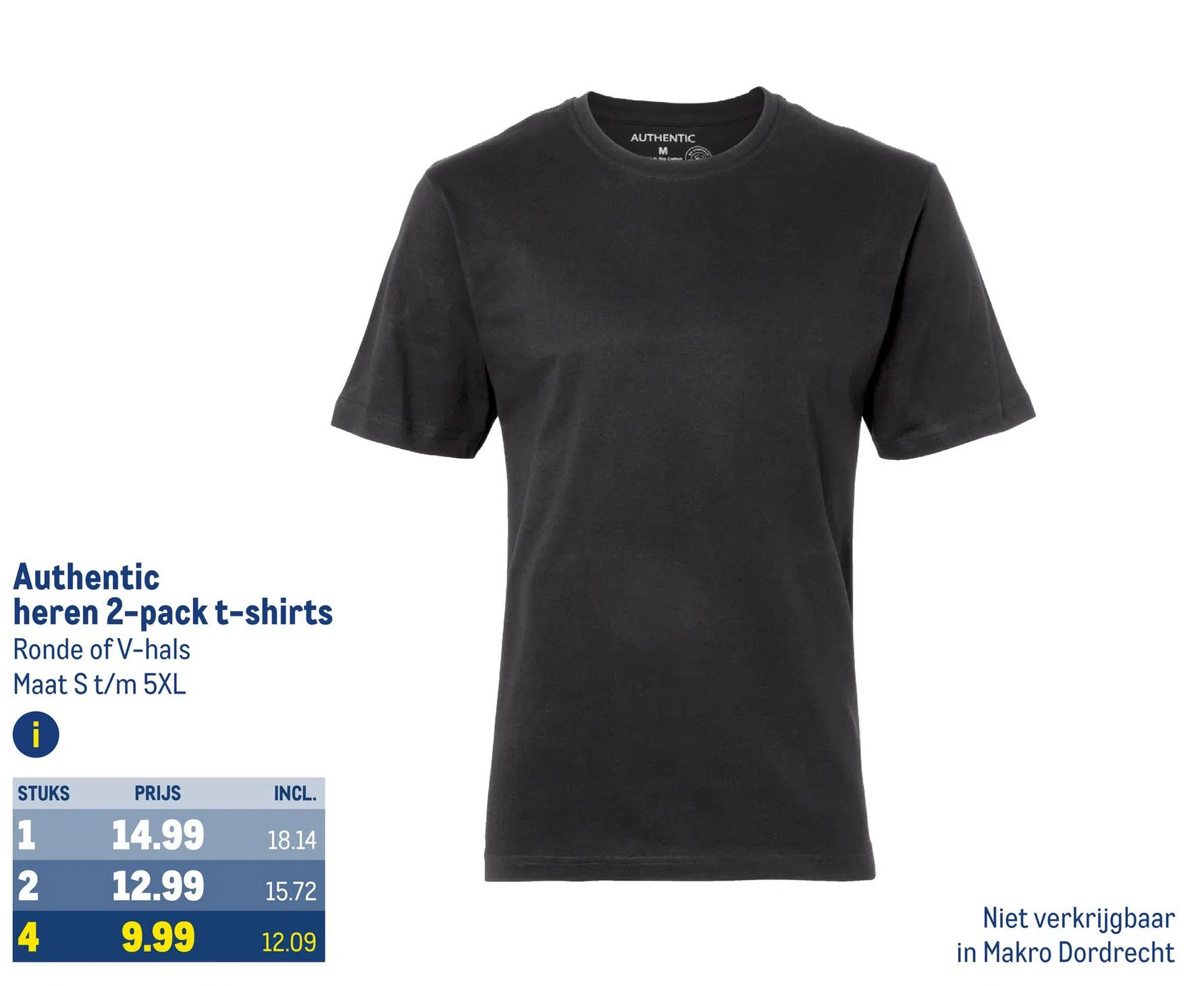 Authentic heren 2-pack t-shirts aanbieding bij Makro