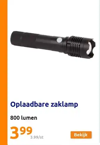 Action Oplaadbare zaklamp 800 lumen aanbieding