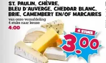 Boon`s Markt St. Paulin, Chevre, Bleu D'Auverge, Cheddar Blanc, Brie, Camembert en/of Marcaires 4 stuks aanbieding