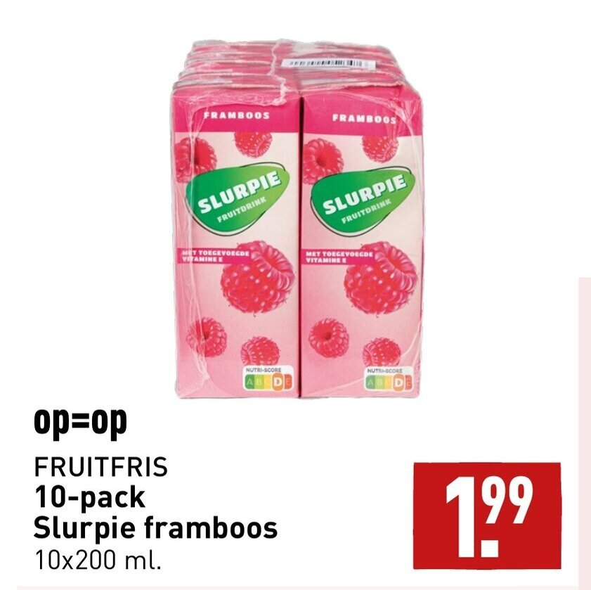 ALDI 10-pack Slurpie framboos 10x200 ml. aanbieding