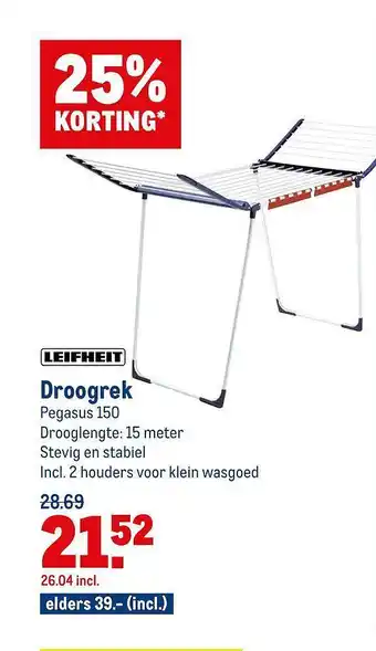 Makro Leifheit Droogrek 25% Korting aanbieding