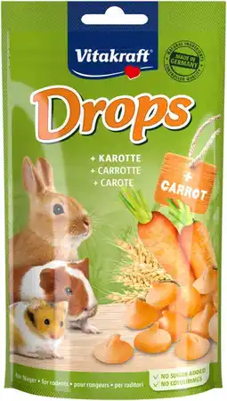 Welkoop Vitakraft drops - konijn- en knaagdierensnack - wortel - 75 gram aanbieding