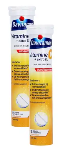 De Online Drogist Davitamon vitamine c + extra d3 bruistabletten 2x15tb aanbieding