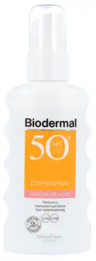 De Online Drogist Biodermal zonnebrand spray voor de gevoelige huid spf 50+, ook geschikt voor kinderen 175ml aanbieding