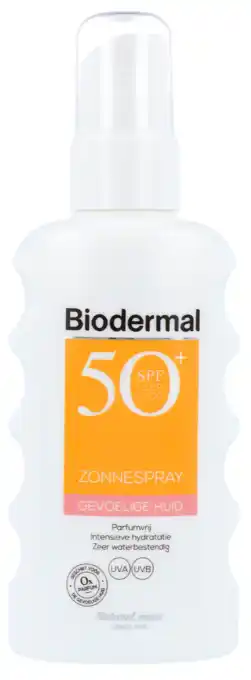 De Online Drogist Biodermal zonnebrand spray voor de gevoelige huid spf 50+, ook geschikt voor kinderen 175ml aanbieding