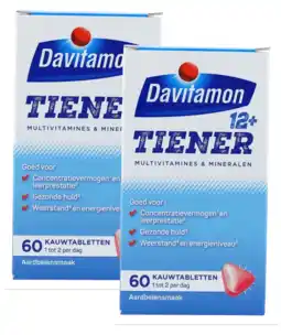 De Online Drogist Davitamon multi boost 12+ kauwtabletten aardbei 2x60ktb aanbieding