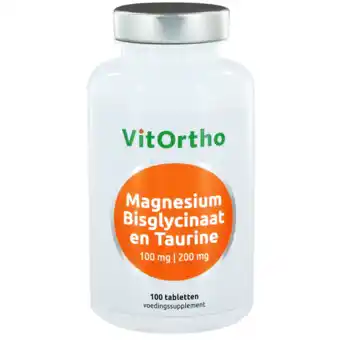 De Online Drogist Vitortho magnesium bisglycinaat en taurine 100mg tabletten 100tb aanbieding