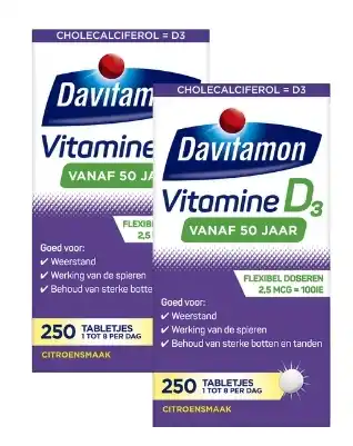 De Online Drogist Davitamon vitamine d 50+ tabletten 2x250tb aanbieding