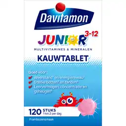 De Online Drogist Davitamon junior 3+ kauw vitamines framboos 120ktb aanbieding