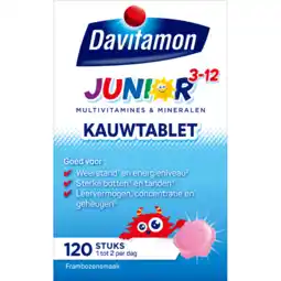 De Online Drogist Davitamon junior 3+ kauw vitamines framboos 120ktb aanbieding