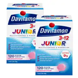 De Online Drogist Davitamon junior 3+ kauw vitamines framboos 2x120ktb aanbieding