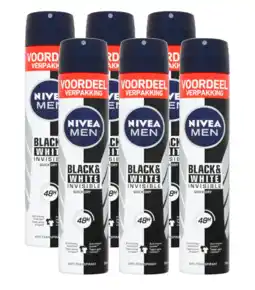 De Online Drogist Nivea men black & white invisible deodorant spray xl voordeelverpakking 6x200ml aanbieding